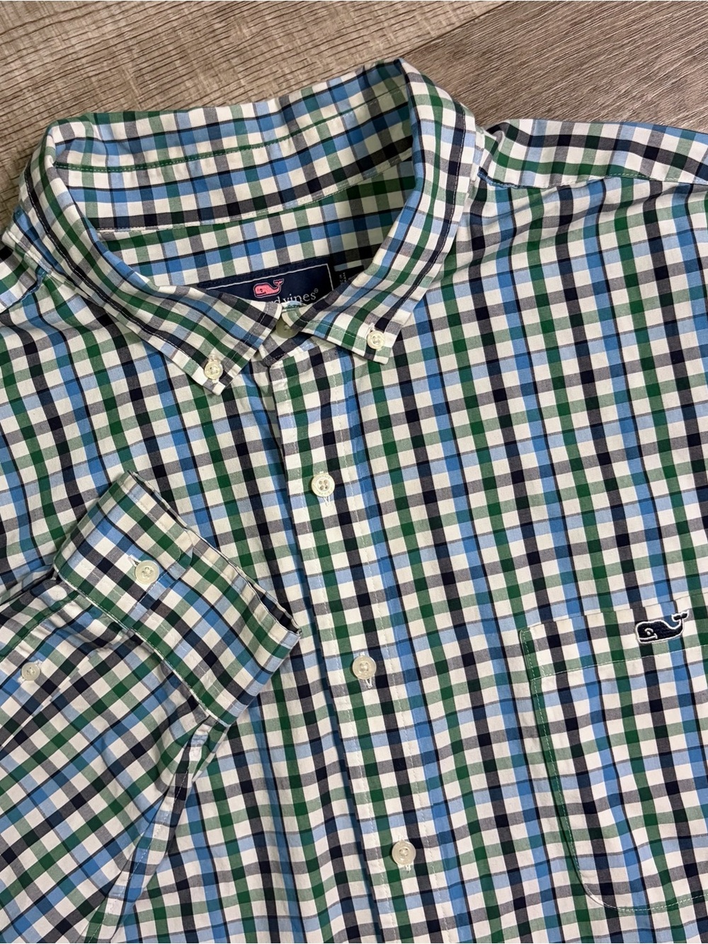 Vineyard Vines Long Sleeve Button Up Shirt Size 2XLT Blue Green Plaid Preppy